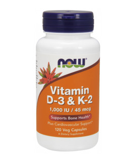 NOW FOODS Vitamin D-3 & K-2 120 kaps.